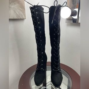 Black knee high heel boots